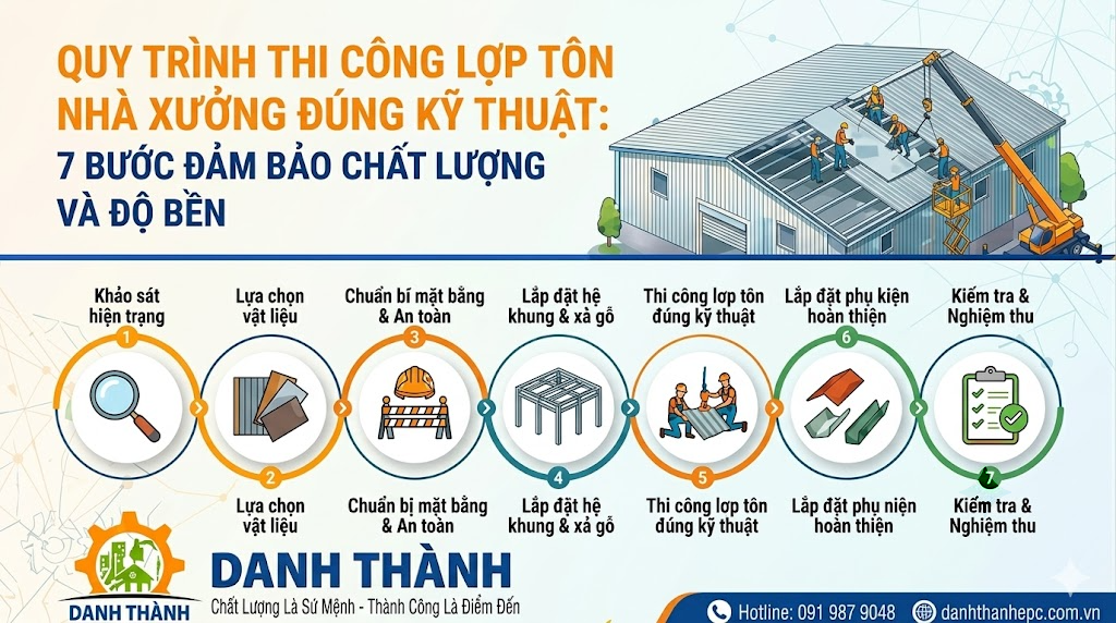 Quy trình thi công lợp tôn nhà xưởng đúng kỹ thuật